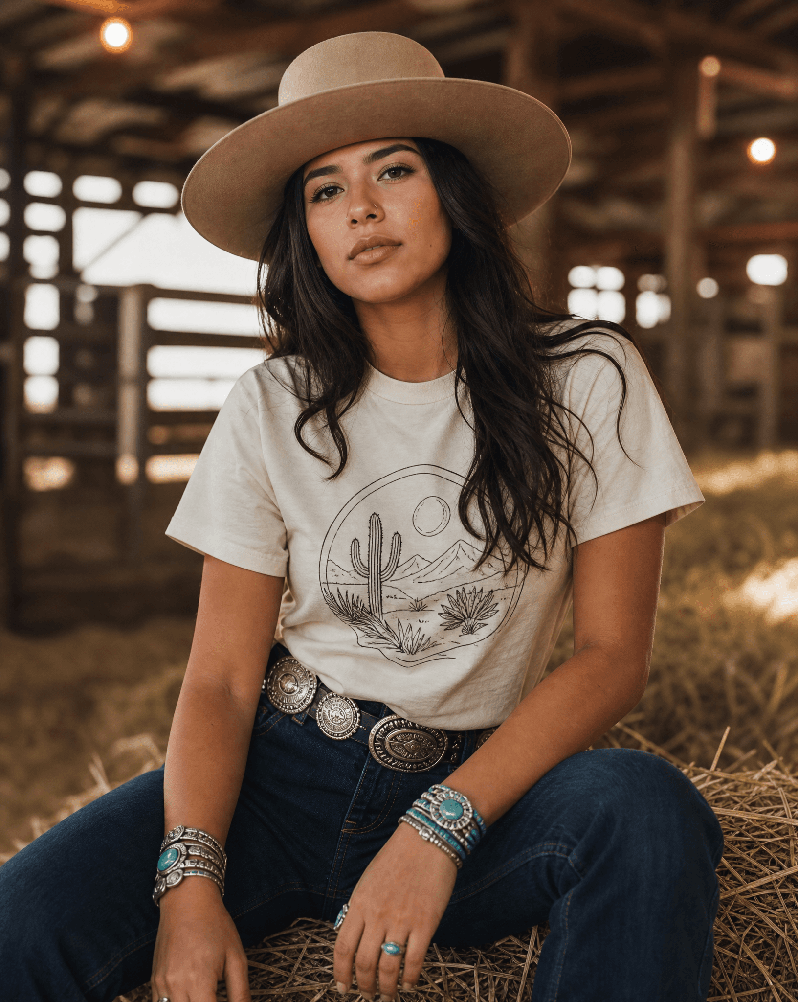 Model wearing Branded West tee