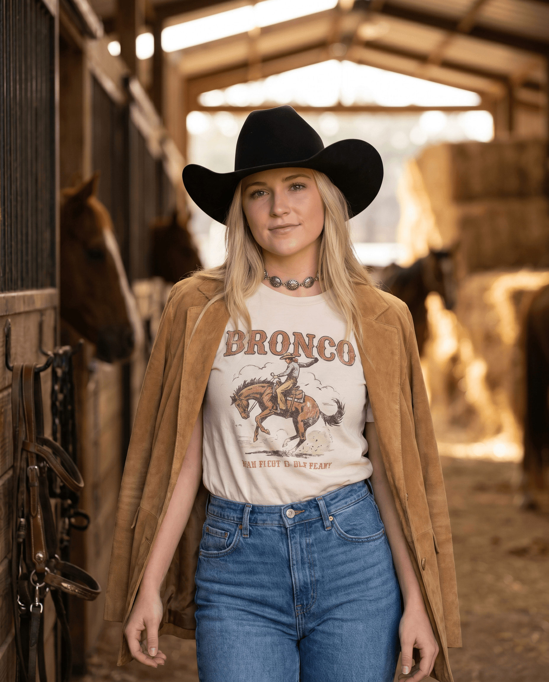 Model wearing Branded West tee