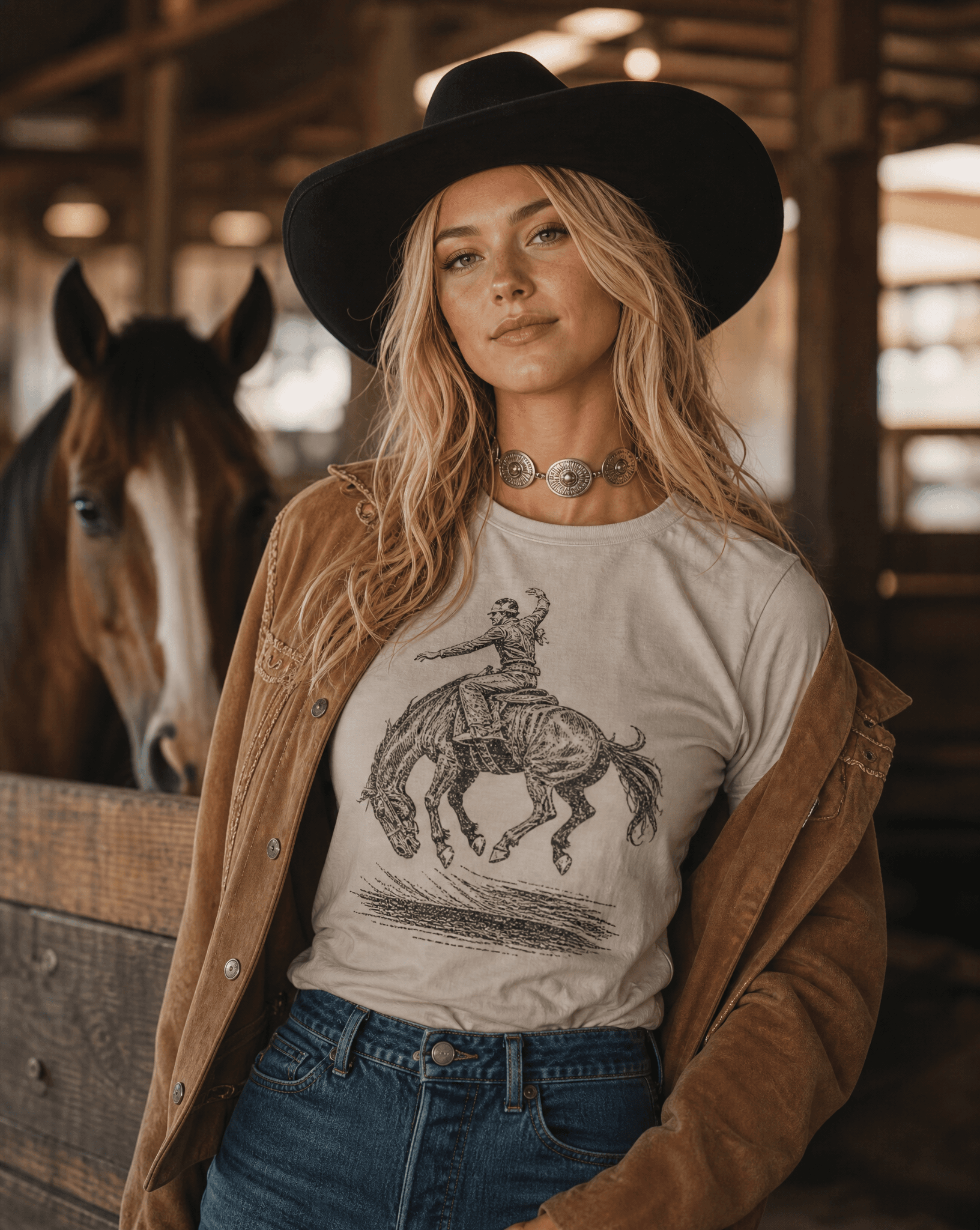 Model wearing Branded West tee
